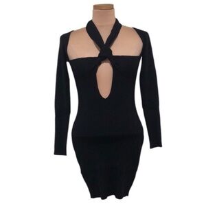 NWT Atoir Rae Dress Size US 2 Black Ribbed Cut Out Mini Sweaterdress